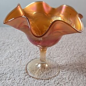 Fenton Marigold Holly And Berry Carnival Glass Compote